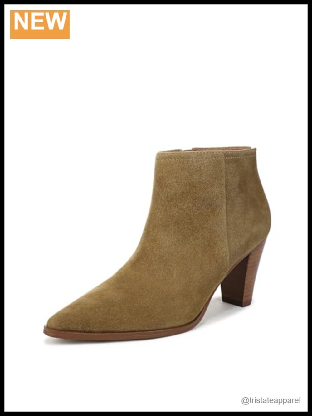 Franco Sarto Women's Ankle Boots Suede Leather Side Zip Pointed Toe Block Heel